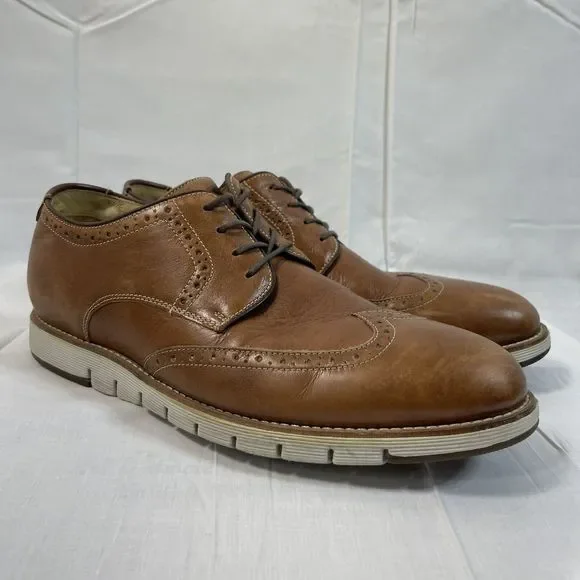 Johnston & Murphy Conrad Wingtip Shoes Brown Leather, Tan Canvas Mens 10.5M Johnston & Murphy McClain Wingtip Tan Full | Mercari main image 3